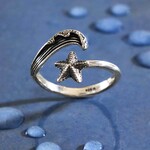*Wave & Starfish Ring · Sterling Silver · Adjustable