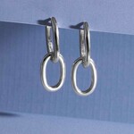 Oval Huggie Hoops w/Oval Link · Silver