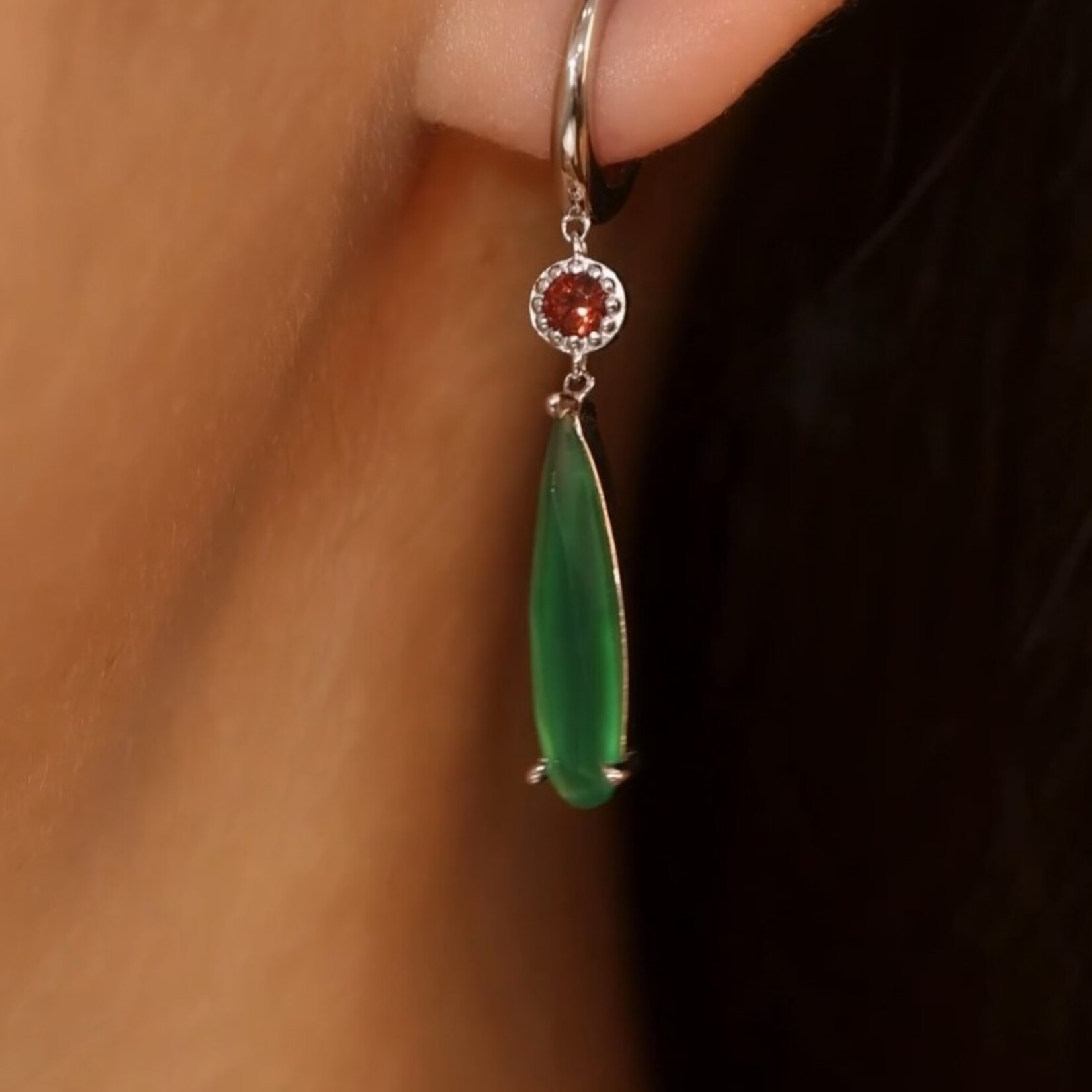 Garnet & Green Onyx Earrings · White Gold Vermeil