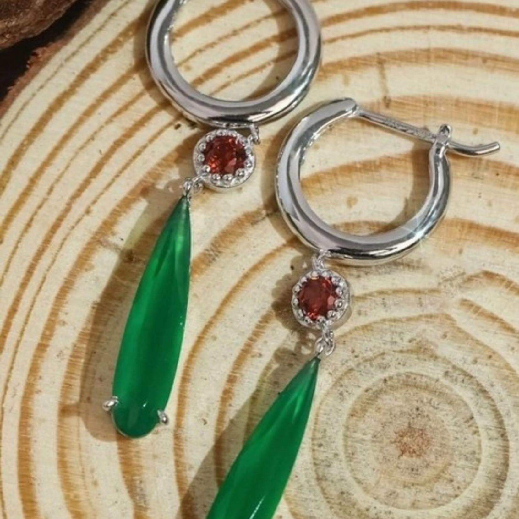 Garnet & Green Onyx Earrings · White Gold Vermeil