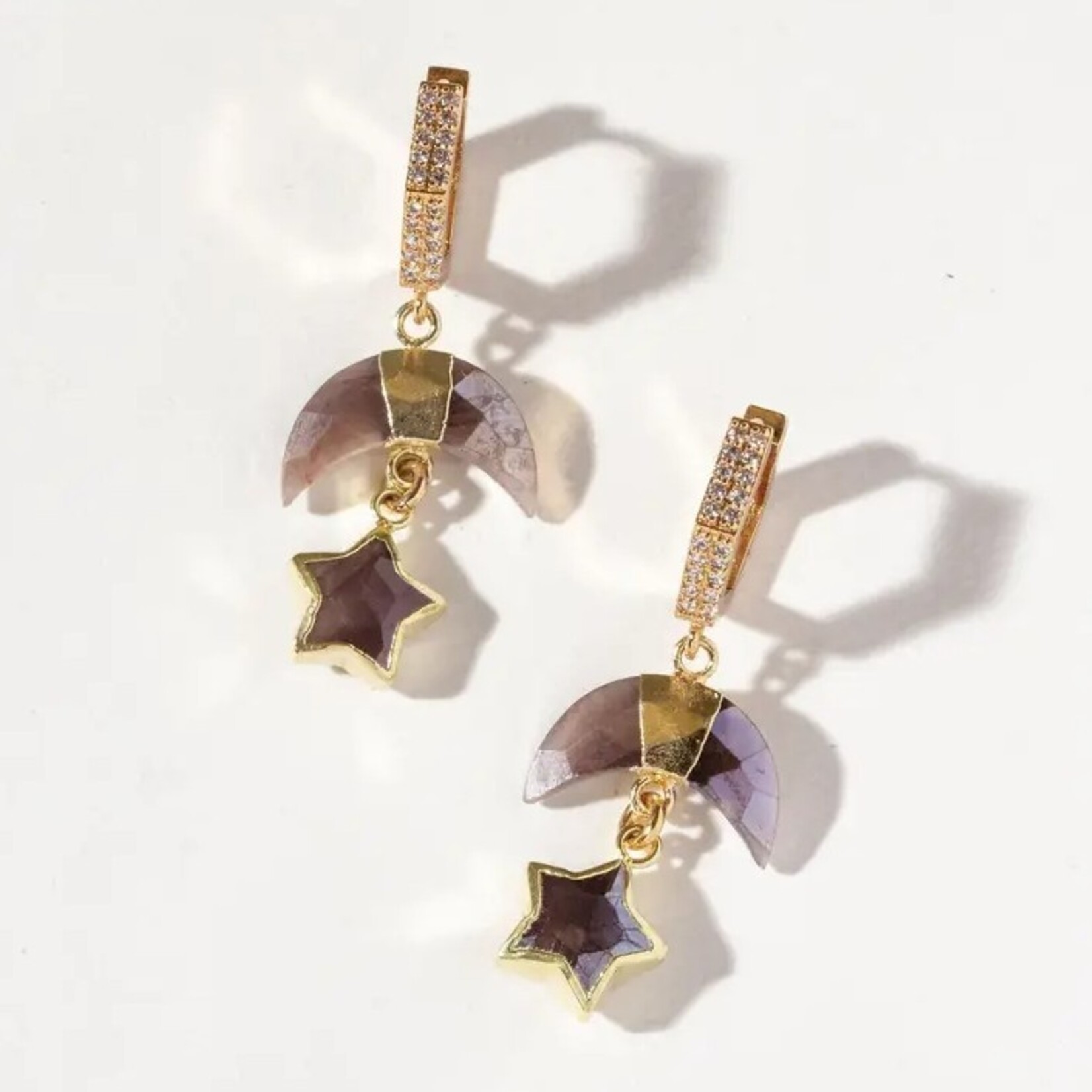 Horn of the Horizon Coffee Moonstone Huggies · 14K Gold Plating