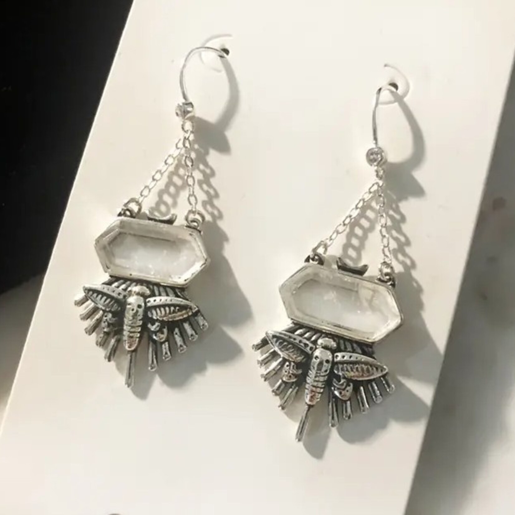 Death Moth Crystal Earrings · Silver