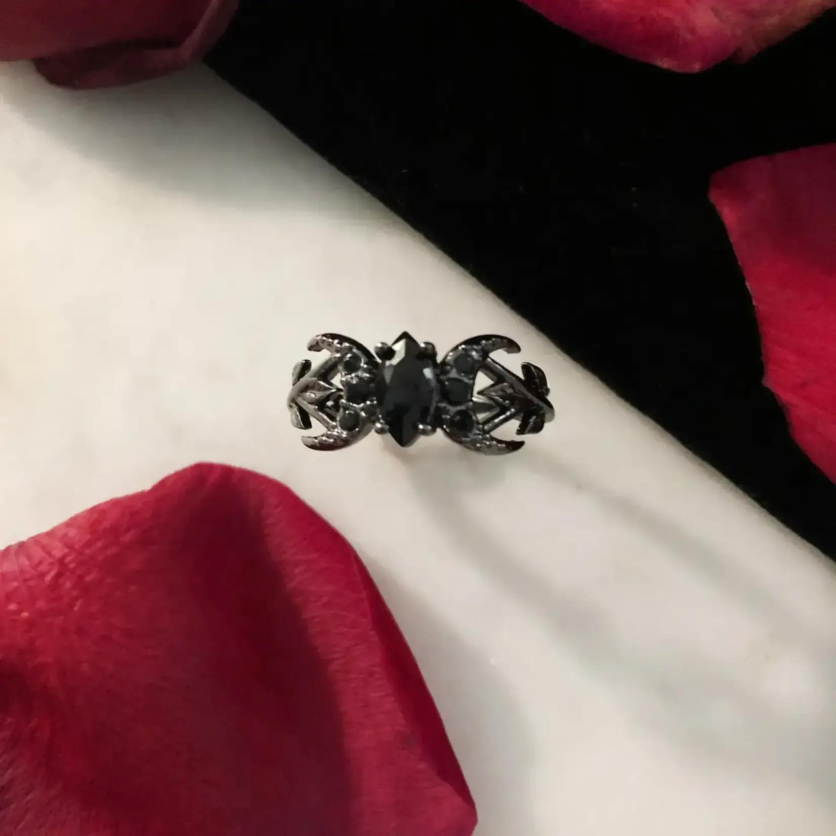 Vampire Moon Ring · Hematite Plating ·