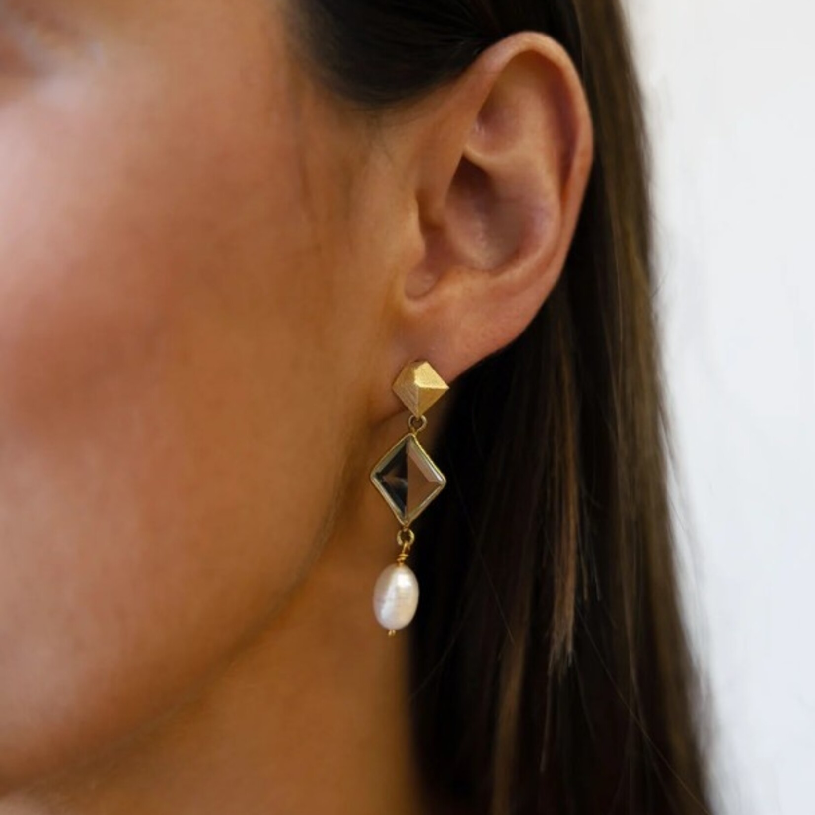 Loni Paul Jewelry Asymmetrical Quartz and Pearl Earrings