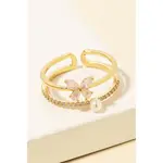 Rhinestone Butterfly Double Row Ring · Gold