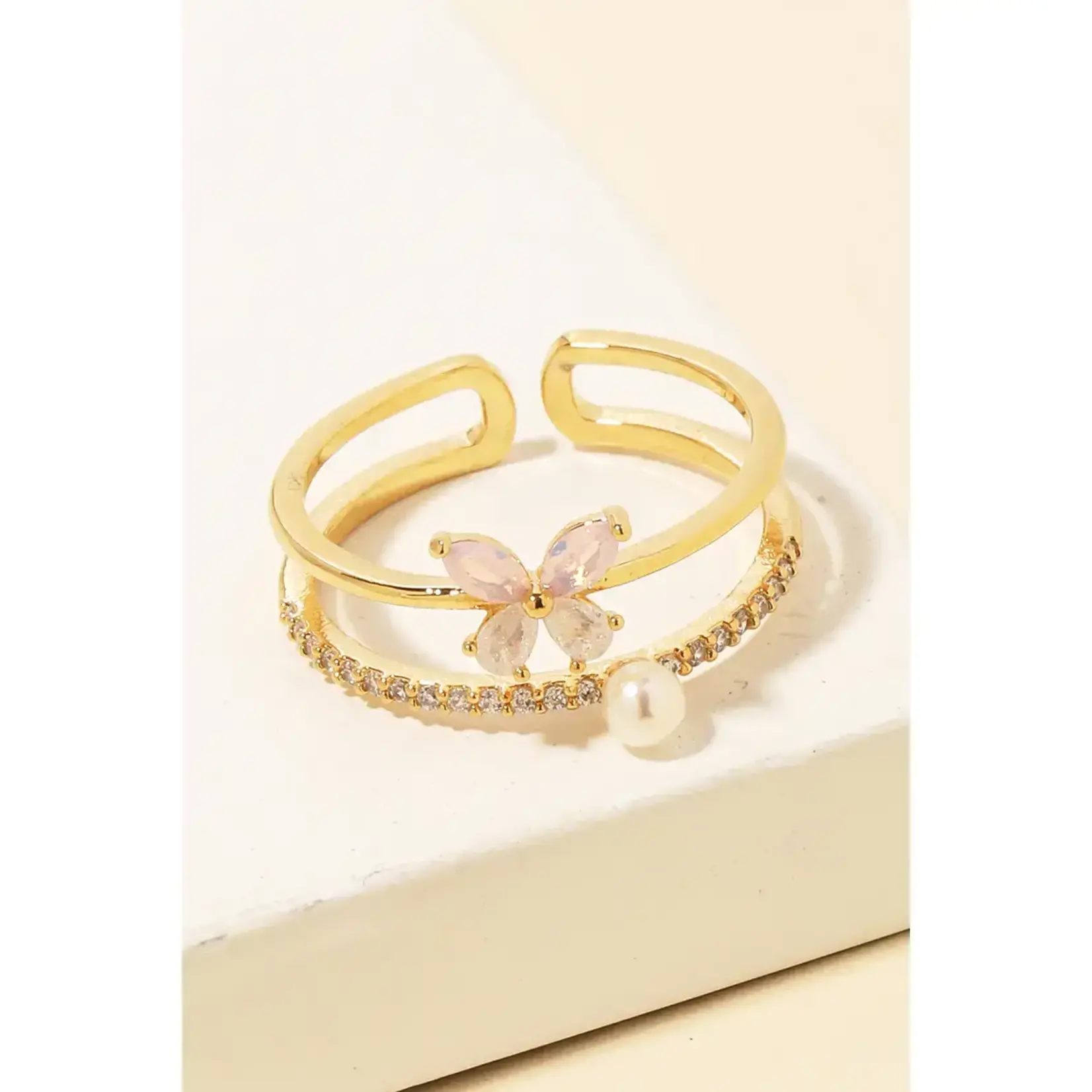 CZ Butterfly Double Row Ring · Gold