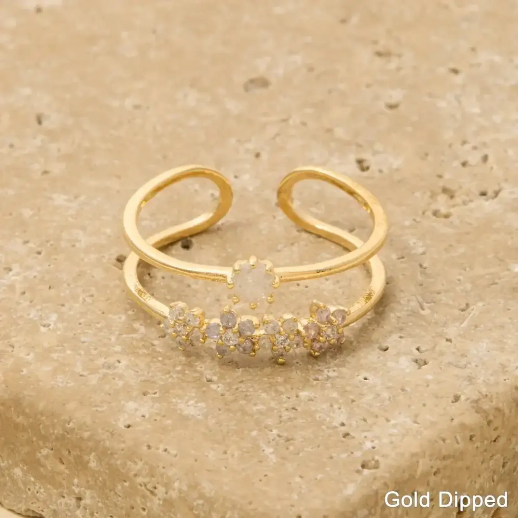 CZ Double Row Flower Ring · Gold