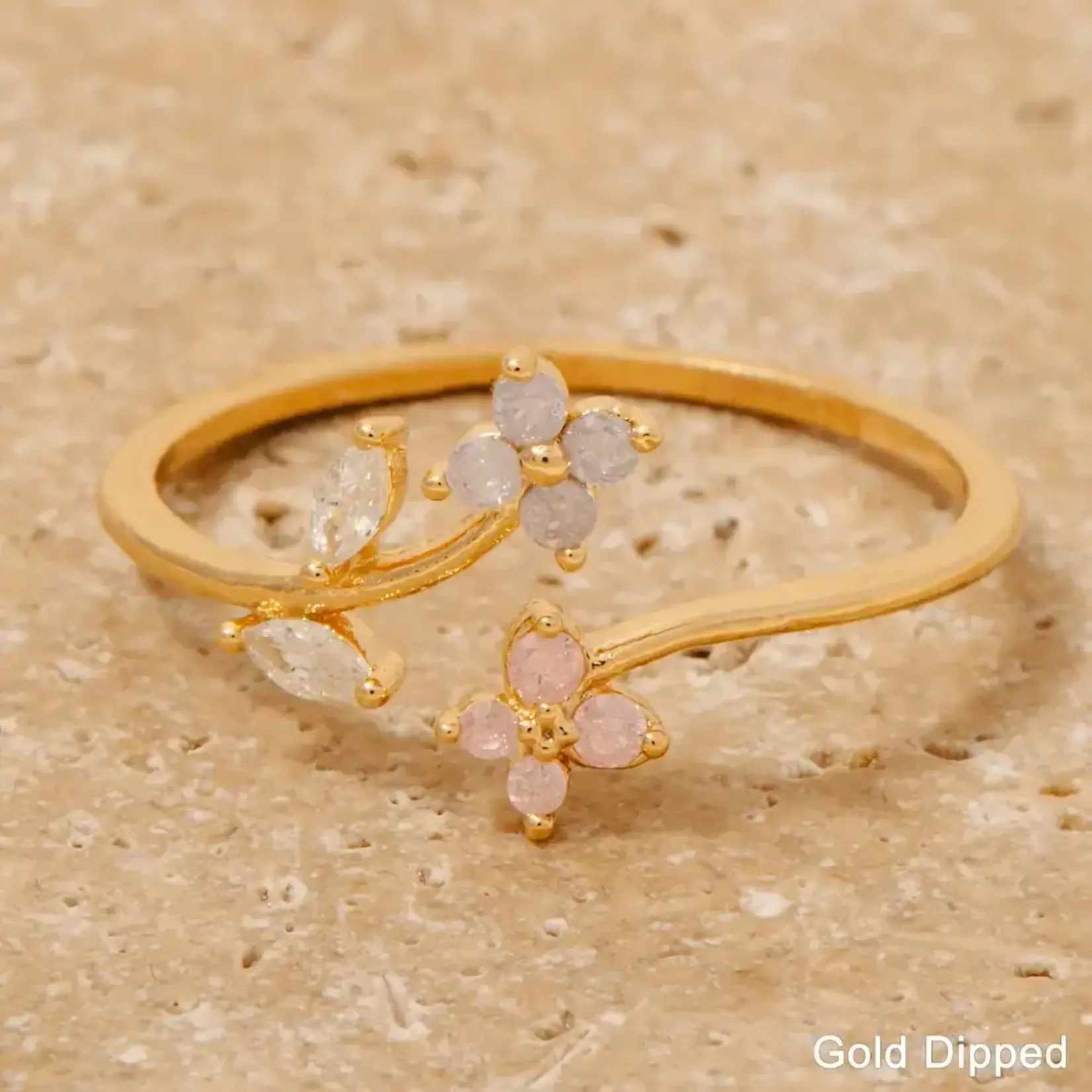 CZ Double Flower Open Band Ring · Gold