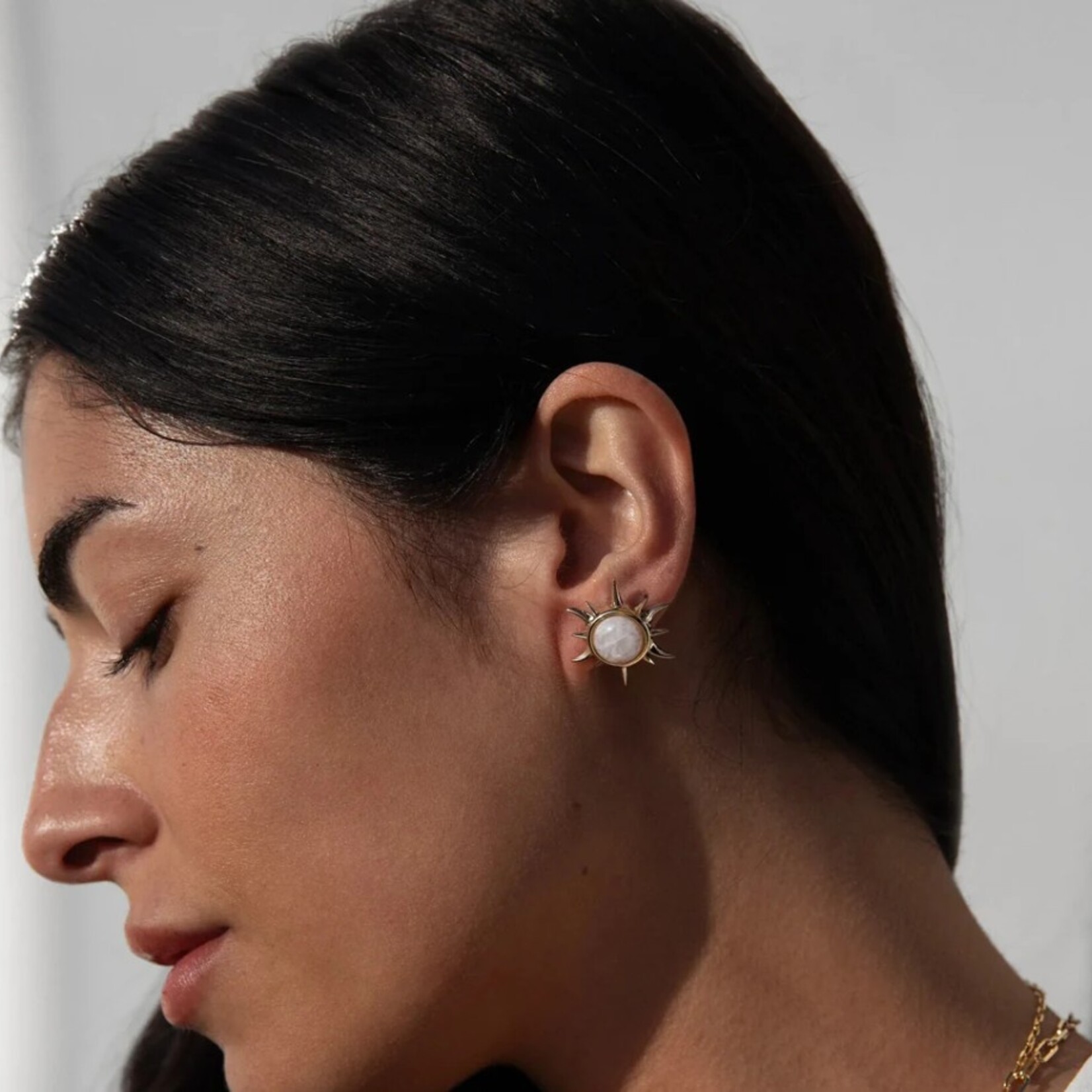 *Moonstone Triple Moon Studs · 14K Gold Vermeil