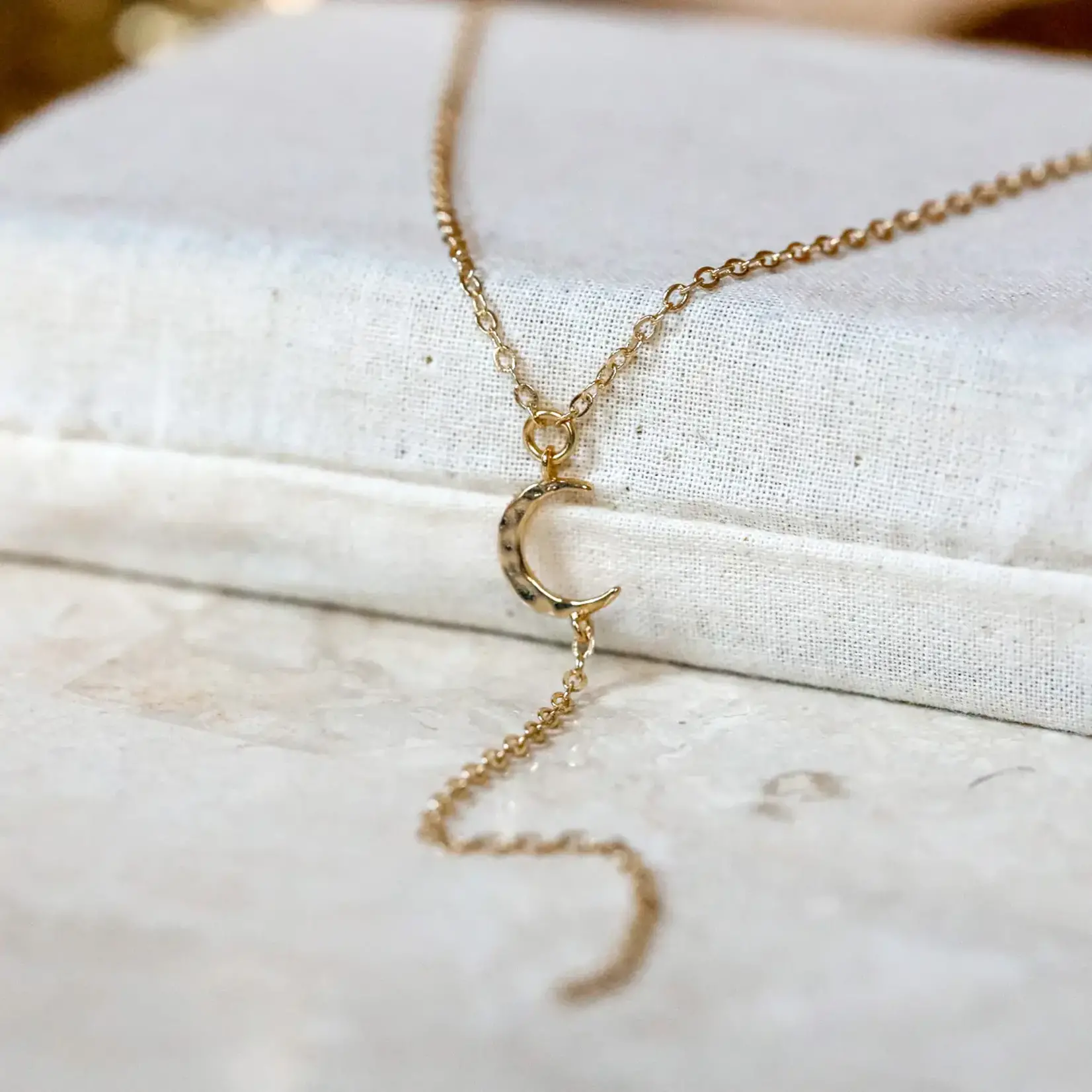 Hammered Moon Lariat Necklace  · Gold Fill