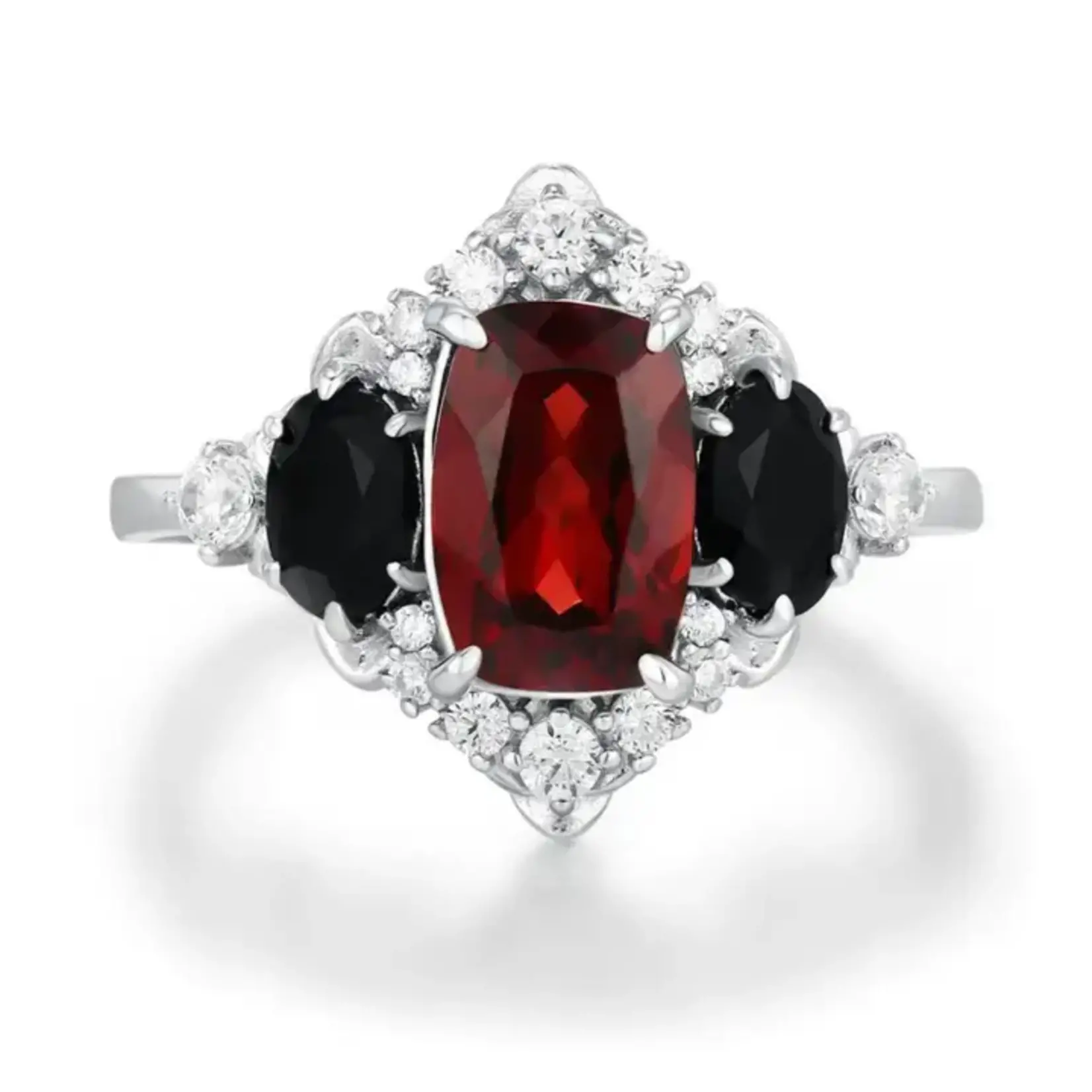 Queen of the Shadows Garnet & Onyx Ring · White Gold Vermeil