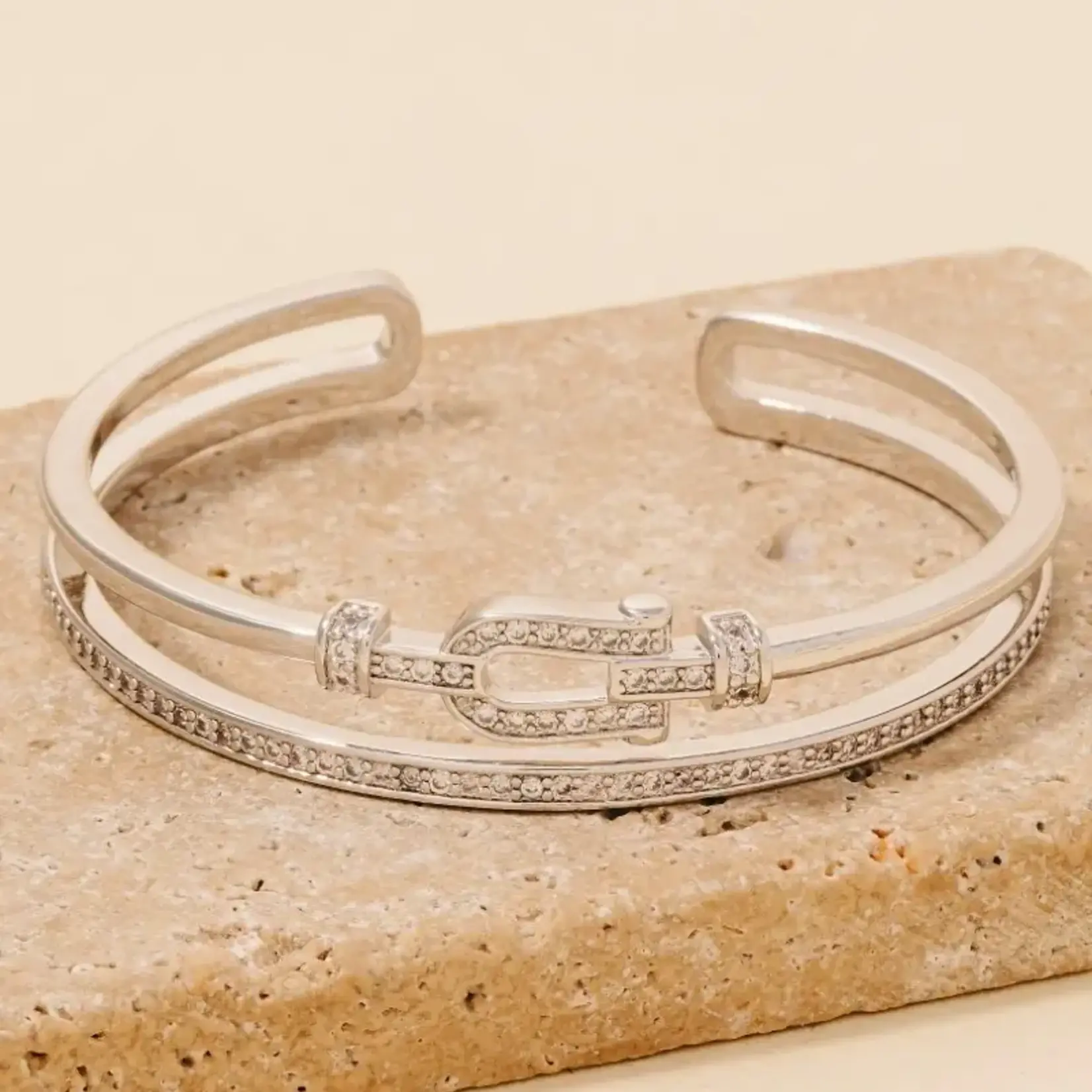 CZ Pave Buckle Cuff · Silver