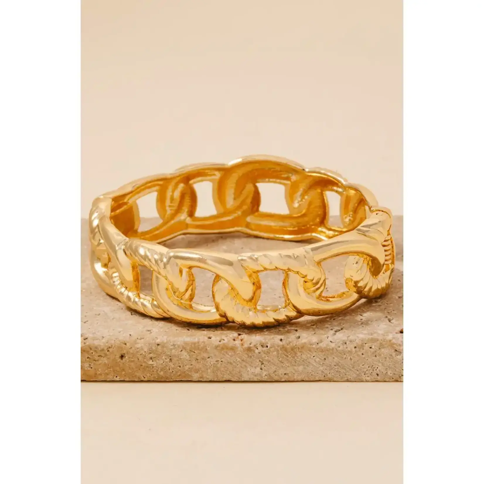 Solid Metallic Chain Hinge Bangle Bracelet · Gold