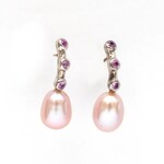 *Pearl & Pink Sapphire Earrings · 18K White Gold