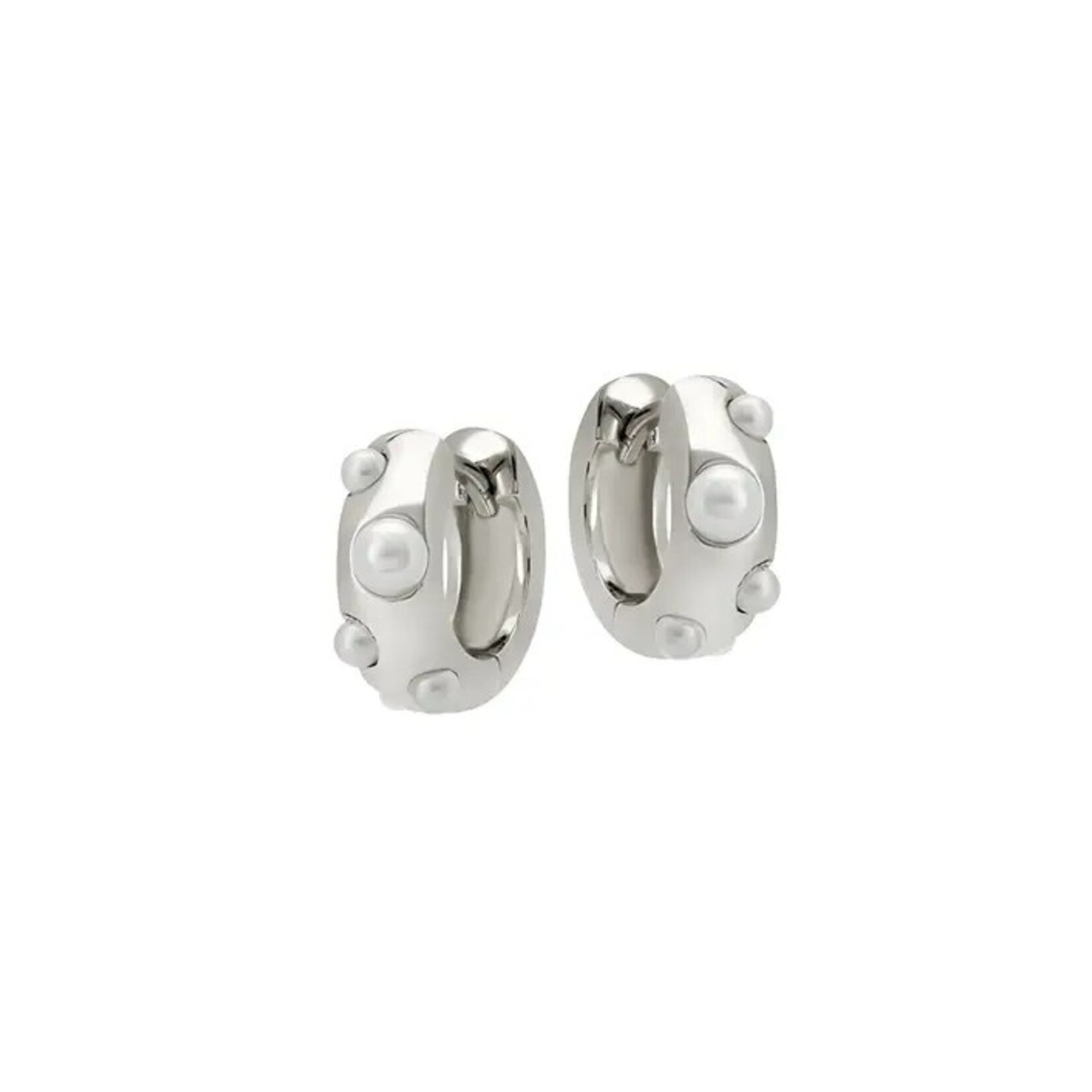 Sylvie Pearl Huggie Hoop Earrings · Silver