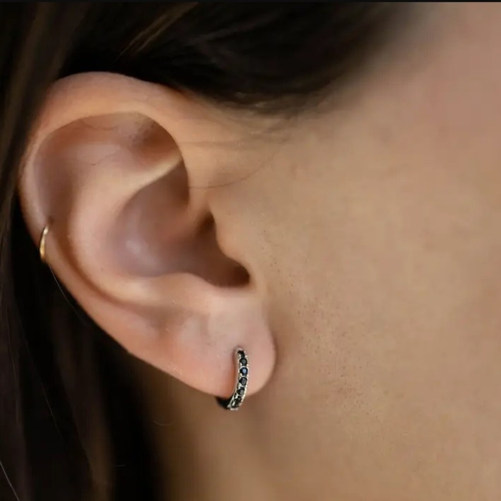 CZ Black Diamond Huggie Hoop Earrings · Silver