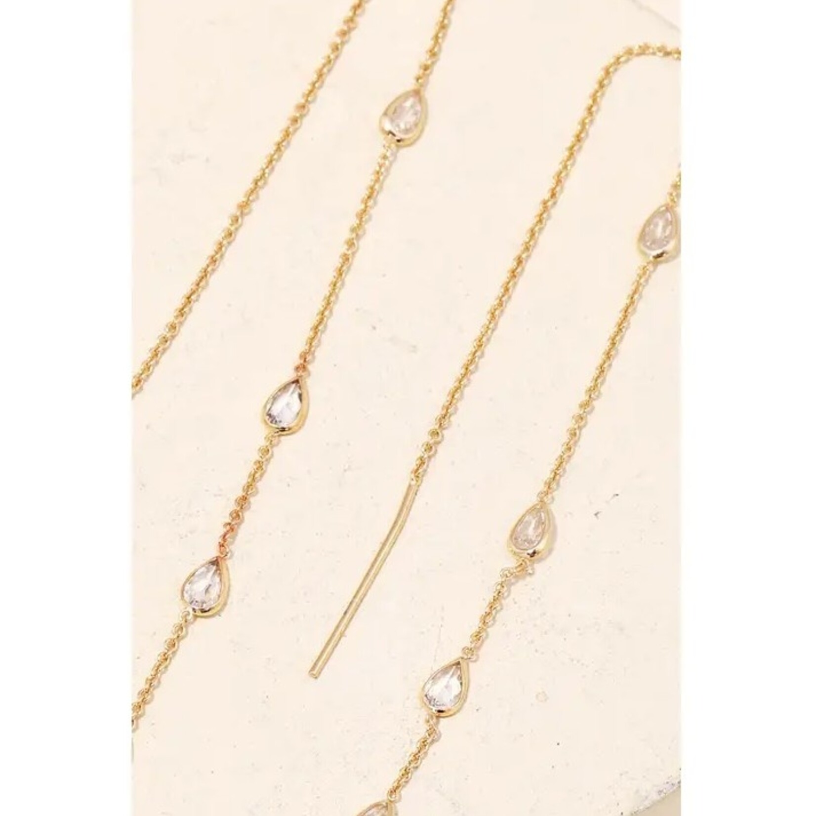 Rhinestone Teardrop Chain Dangle Earrings · Gold