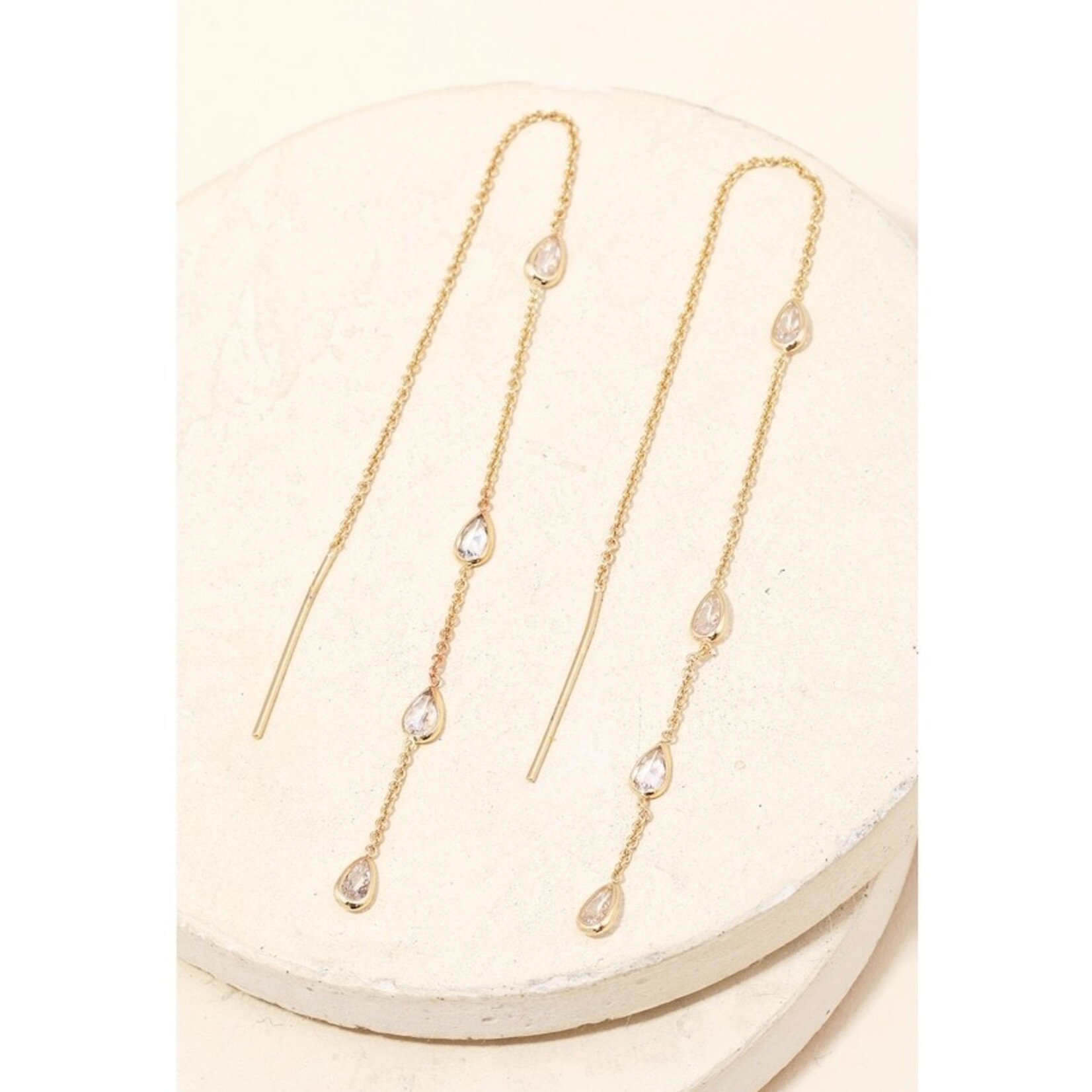 Rhinestone Teardrop Chain Dangle Earrings · Gold