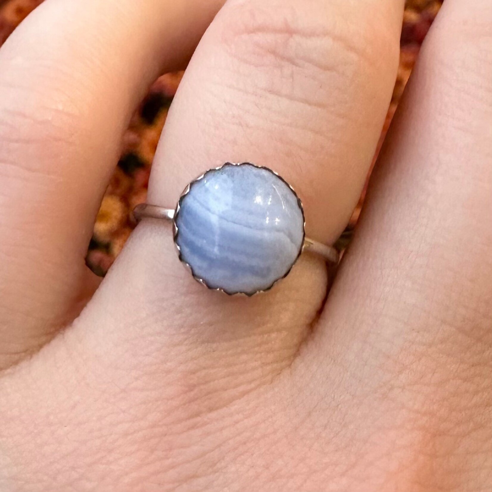 Round Blue Lace Agate Ring · Silver · 6