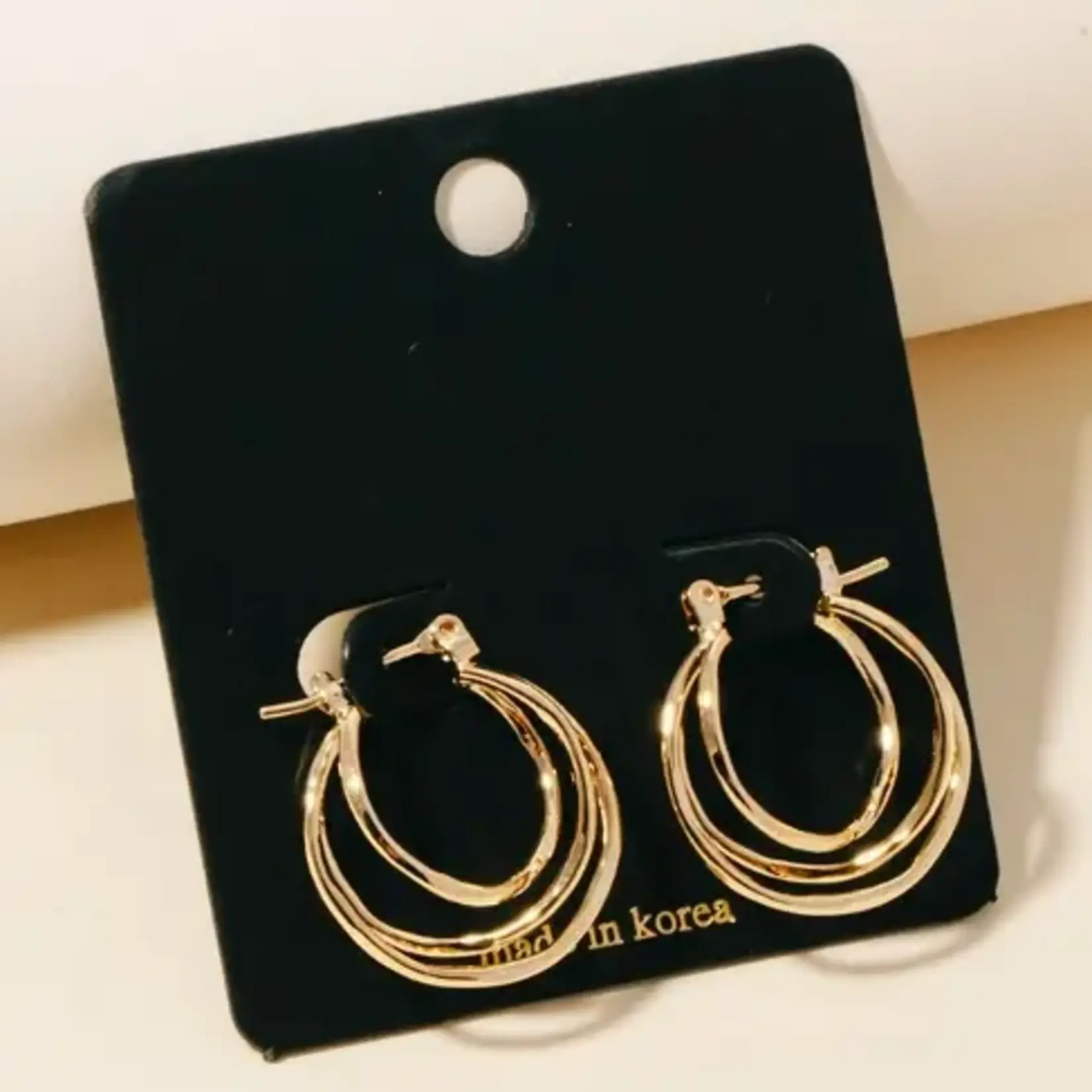 Metallic Triple Wire Latch Hoop Earrings · Gold