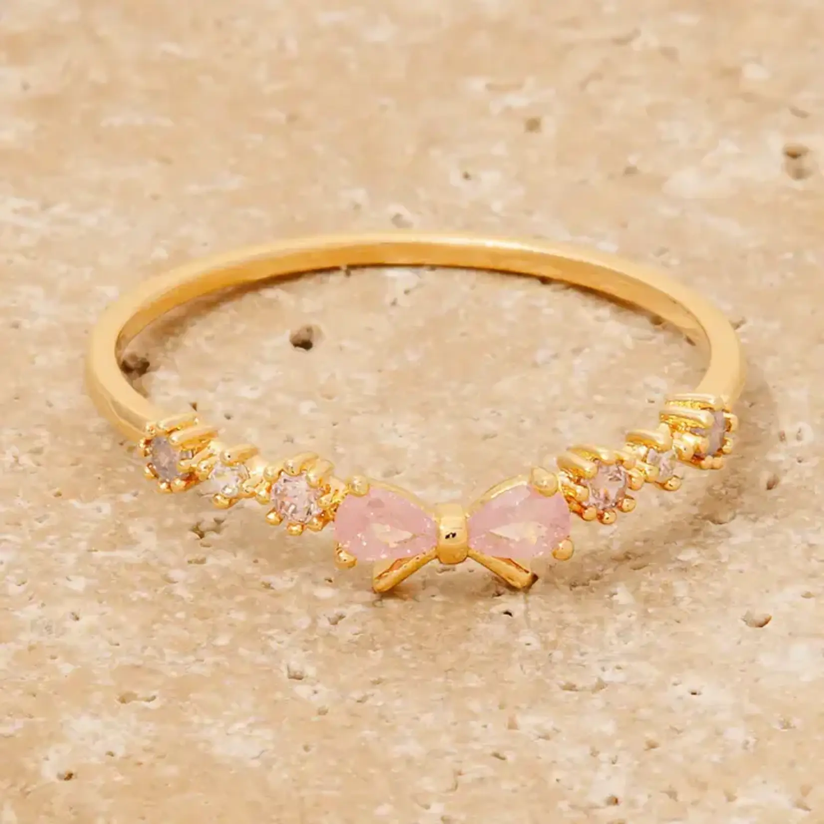 CZ Bow Station Band Ring · Gold