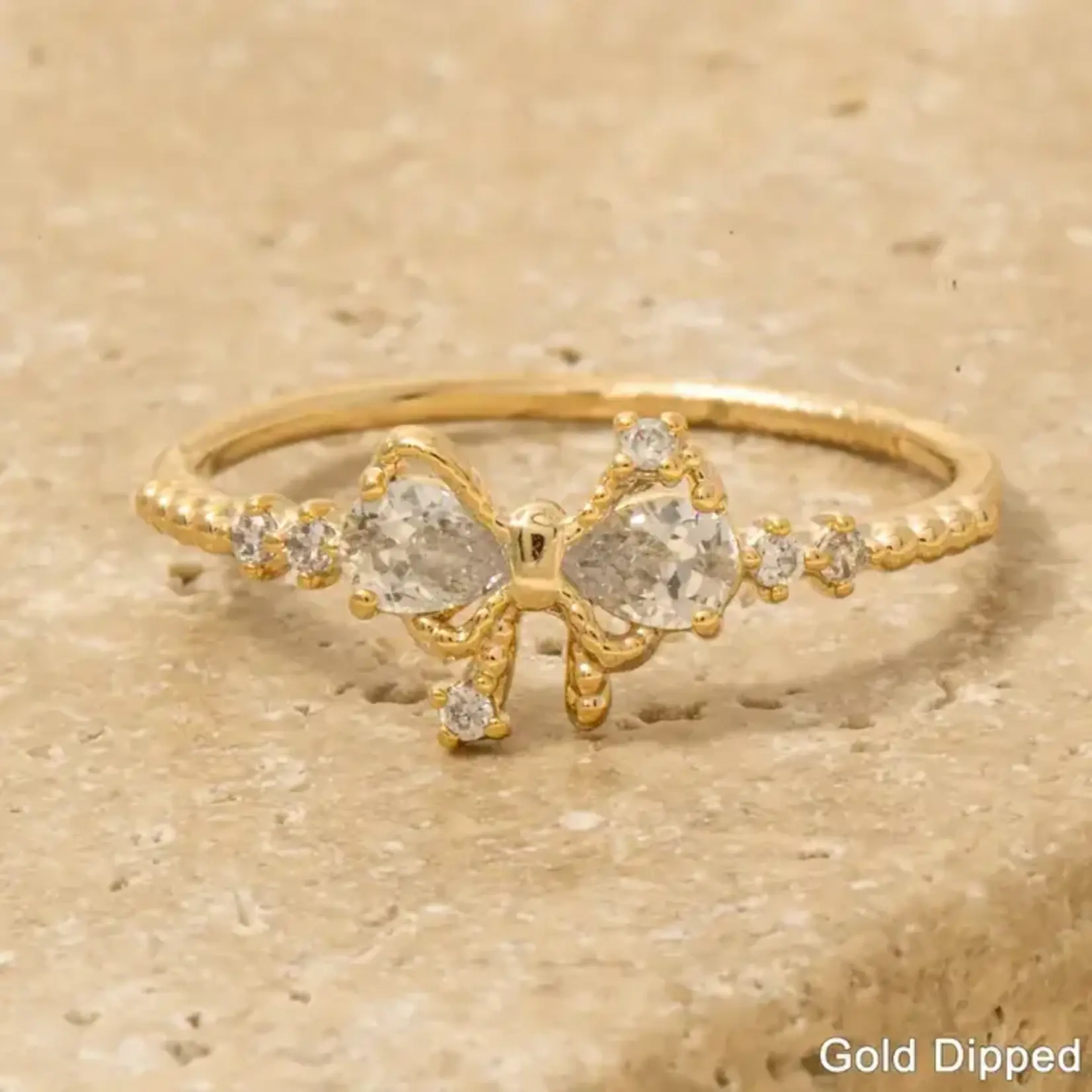 CZ Pave Ribbon Bow Band Ring · Gold