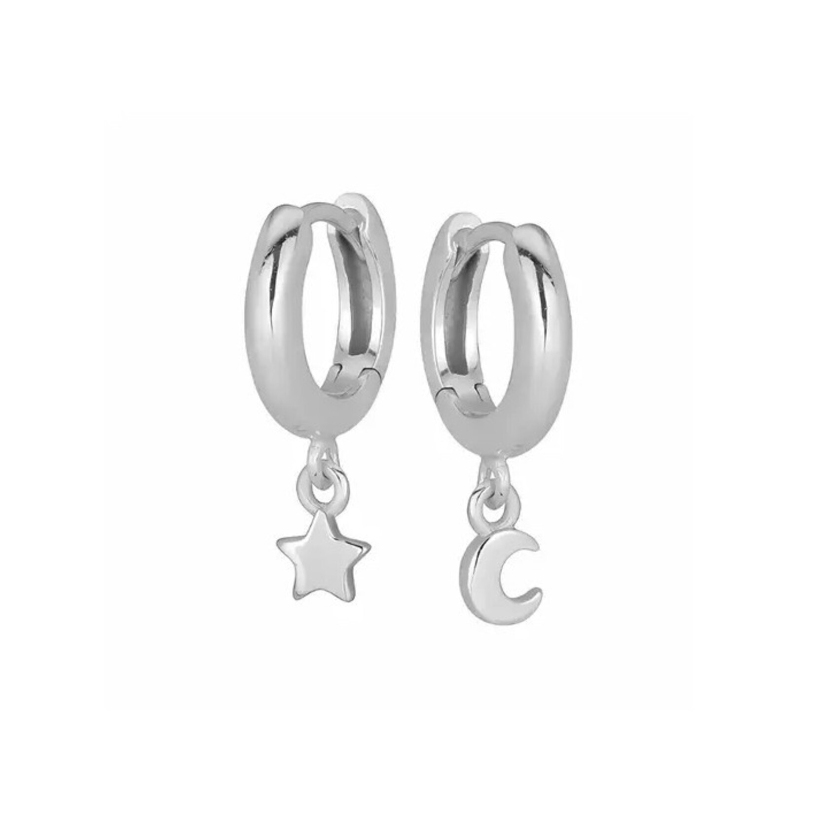 Star and Moon Huggie Hoop Earrings · Silver