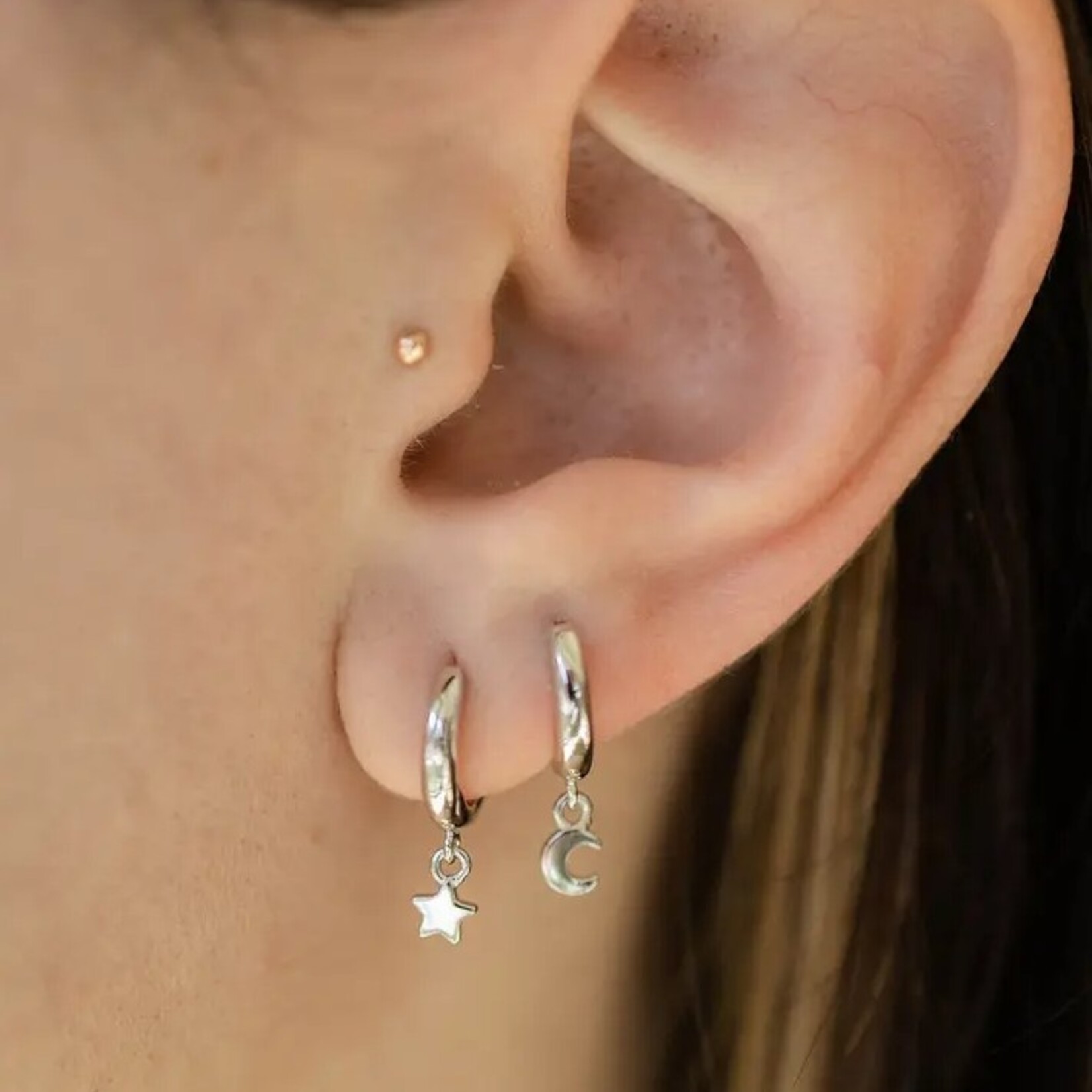 Star and Moon Huggie Hoop Earrings · Silver