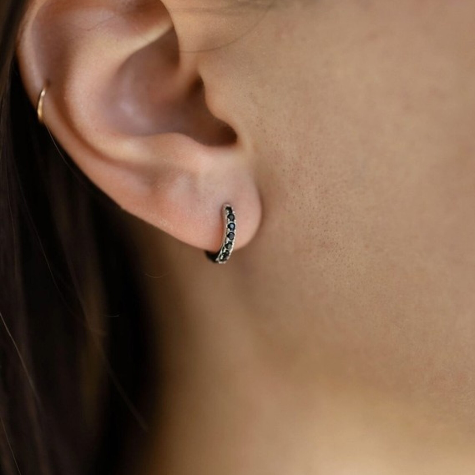 CZ Black Diamond Huggie Hoop Earrings · Gold