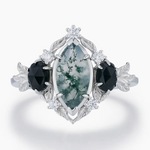 Noctis Moss Agate & Onyx Ring · White Gold Vermeil
