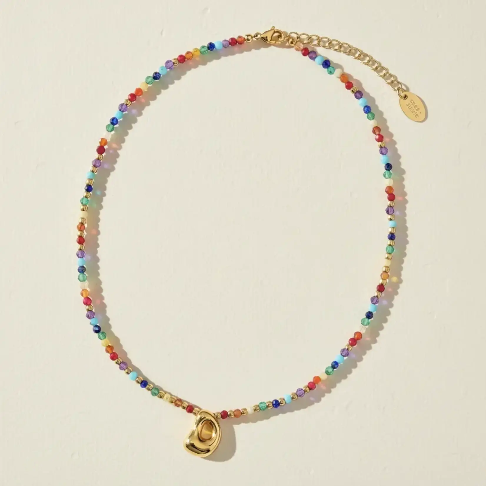 Rainbow Bubble Letter Initial Necklace · Gold ·