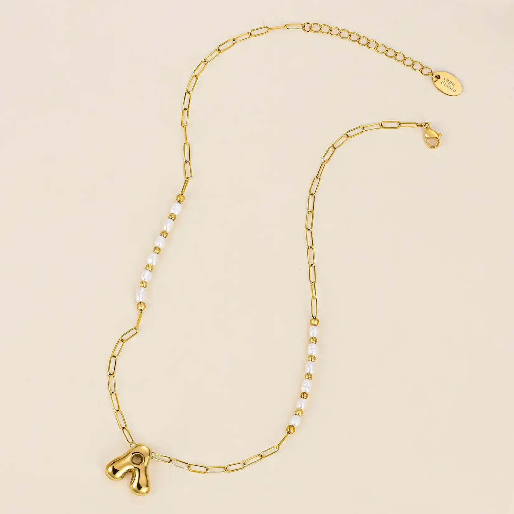 Pearl Bubble Letter Initial Necklace · Gold ·