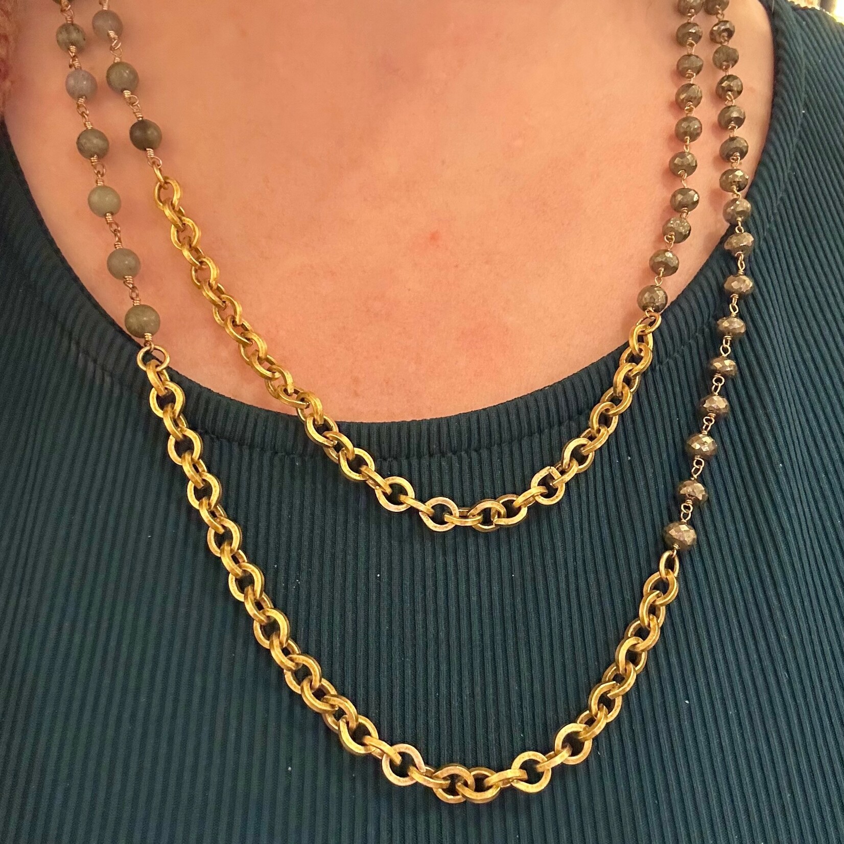 Loni Paul Jewelry *Long Pyrite and Labradorite Necklace · Gold