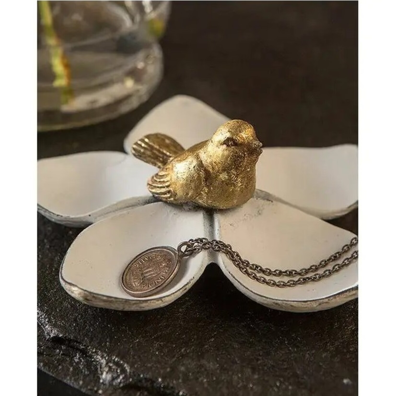 Vagabond Vintage White Flower Gold Bird Jewelry Shelf