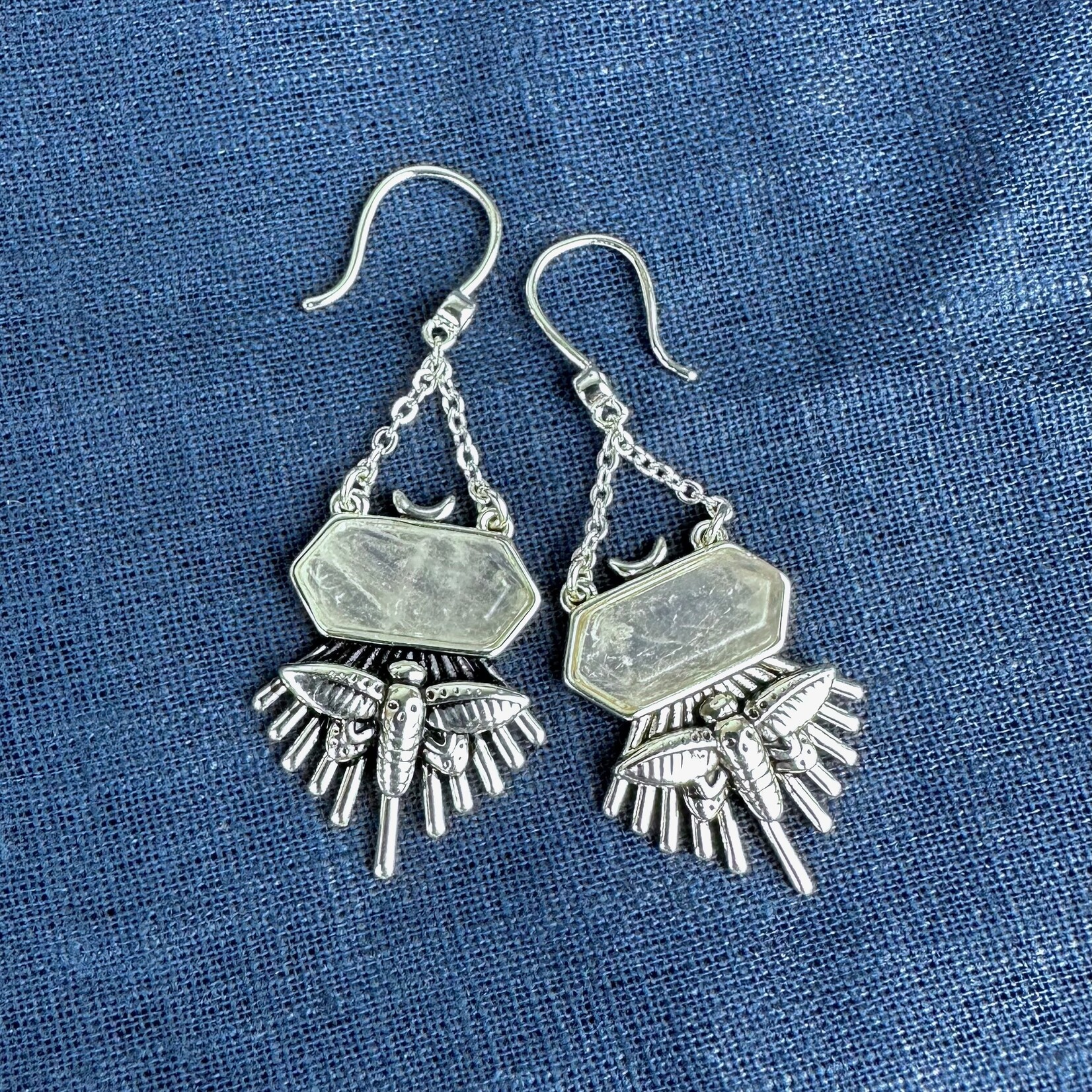 Death Moth Crystal Earrings · Silver Plating