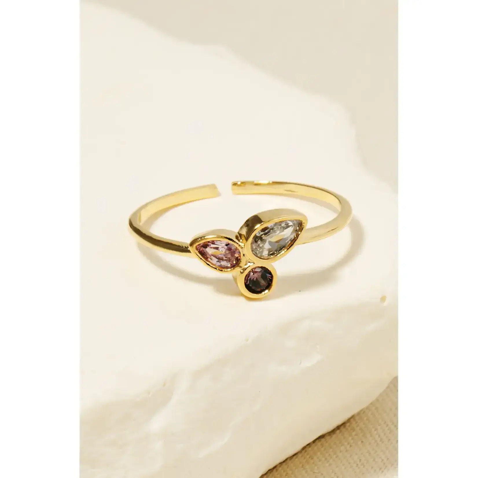 CZ Tear Studded Band Ring · Gold