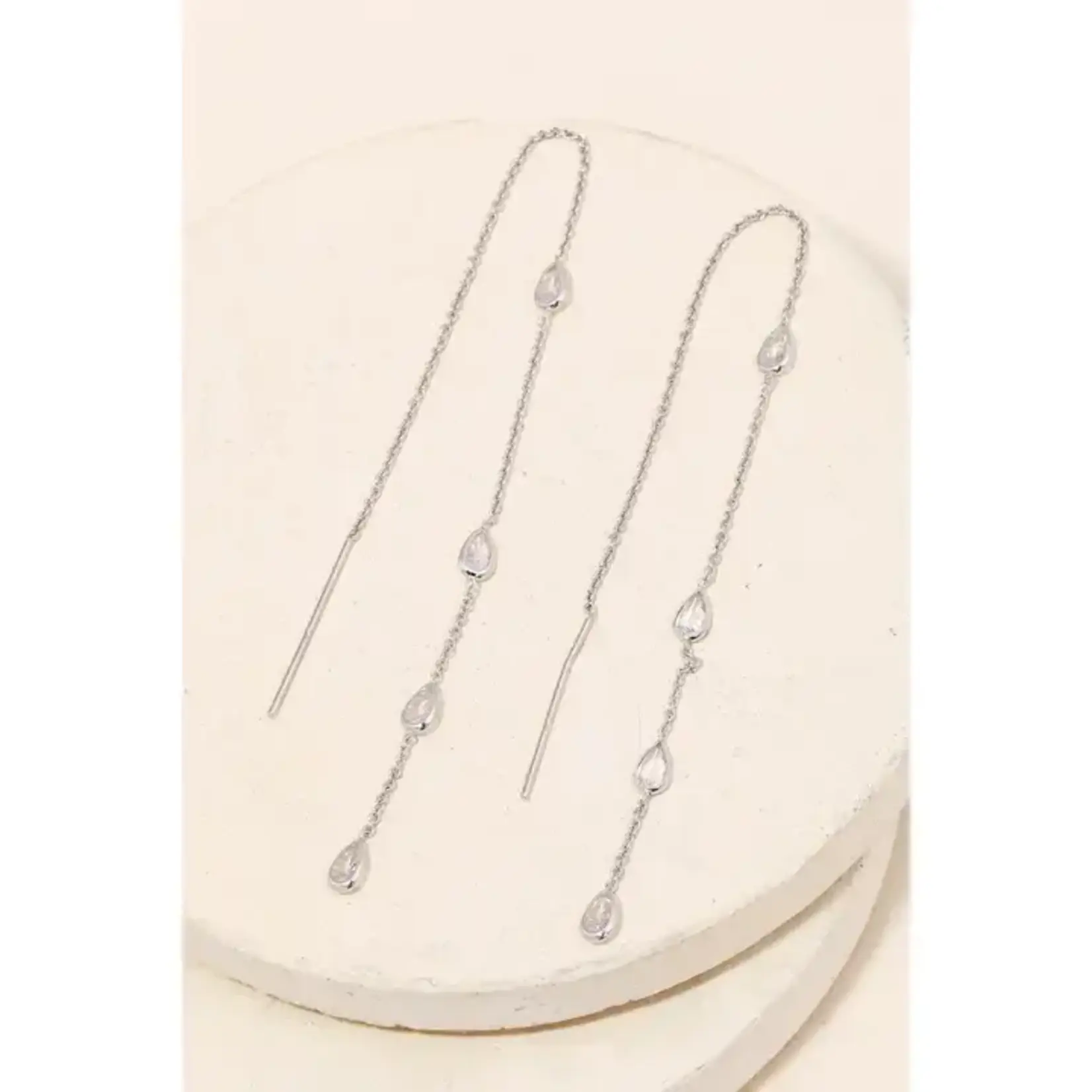 Rhinestone Teardrop Chain Dangle Earrings · Silver