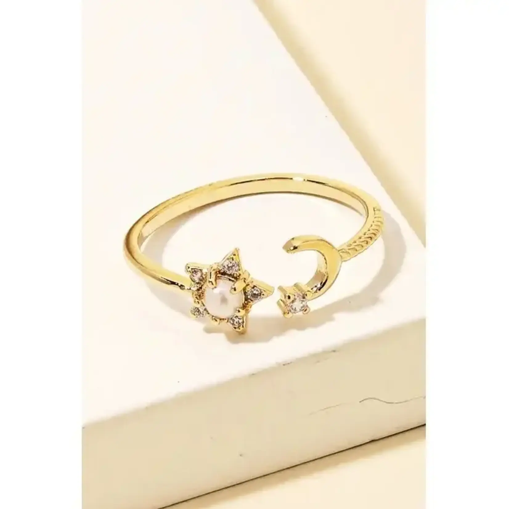 Star and Crescent Stud Open Band Ring · Gold