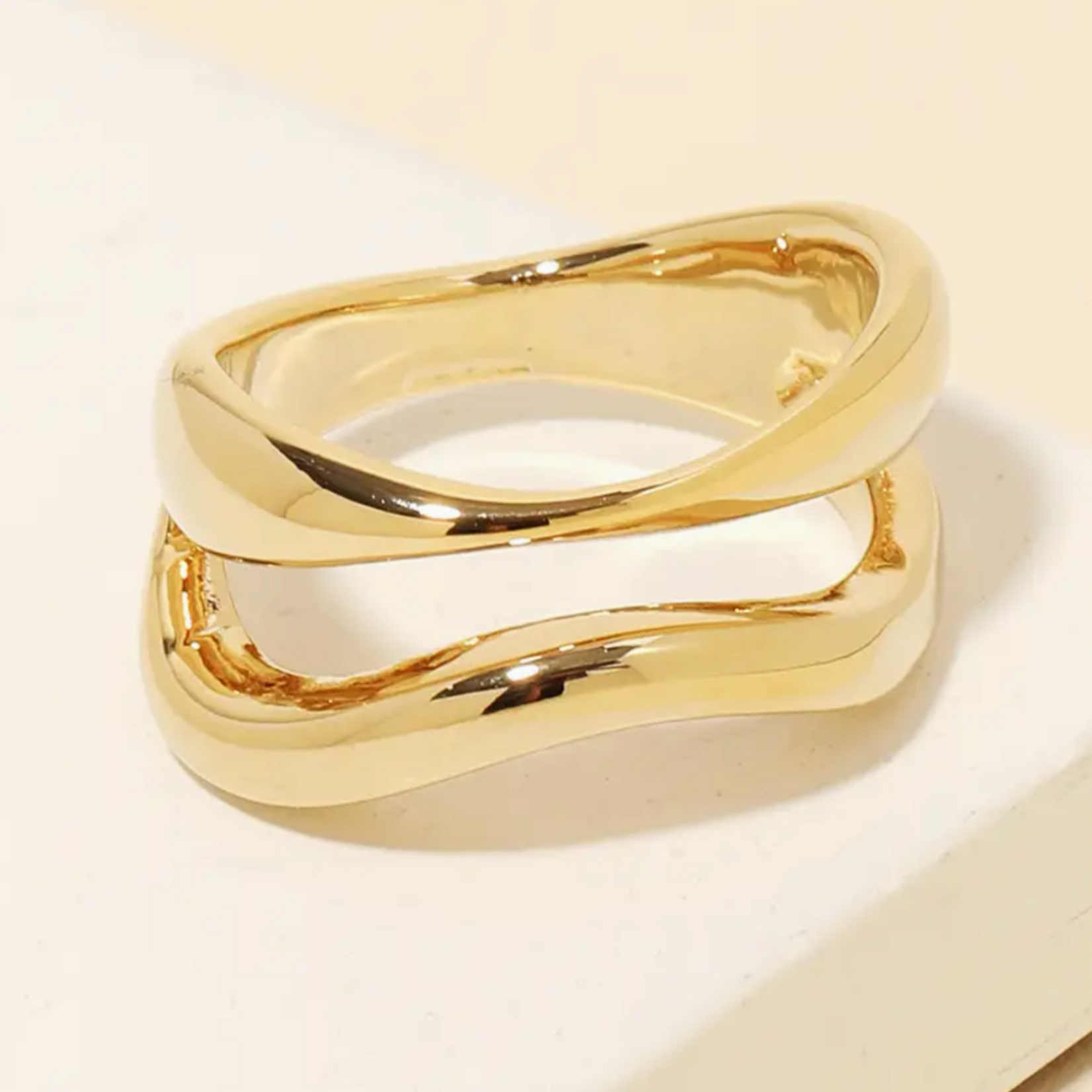 Warped Metallic Double Line Ring · Gold
