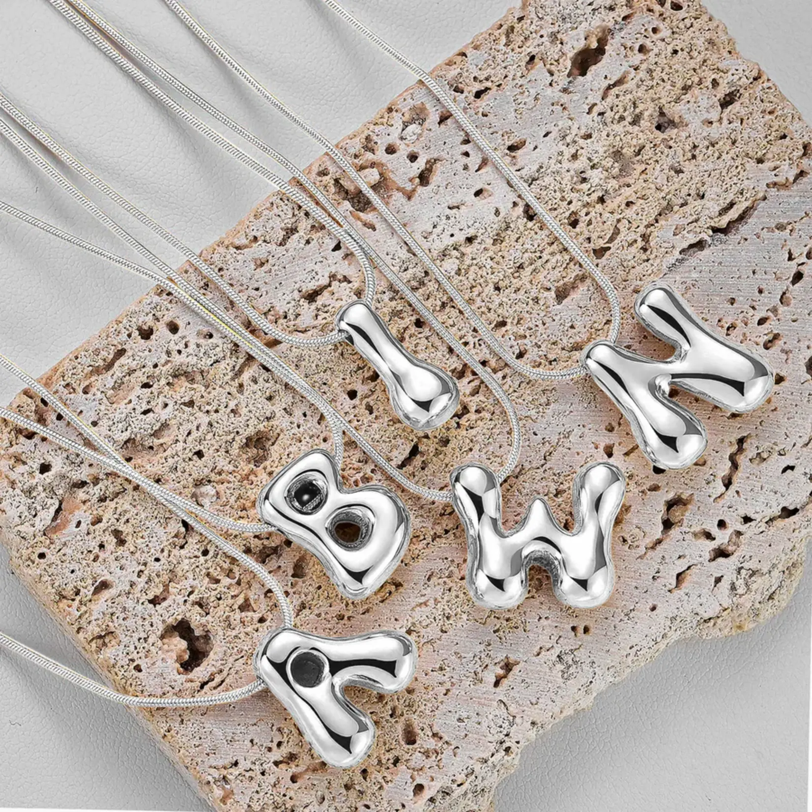 Bubble Letter Initial Necklace · Silver ·