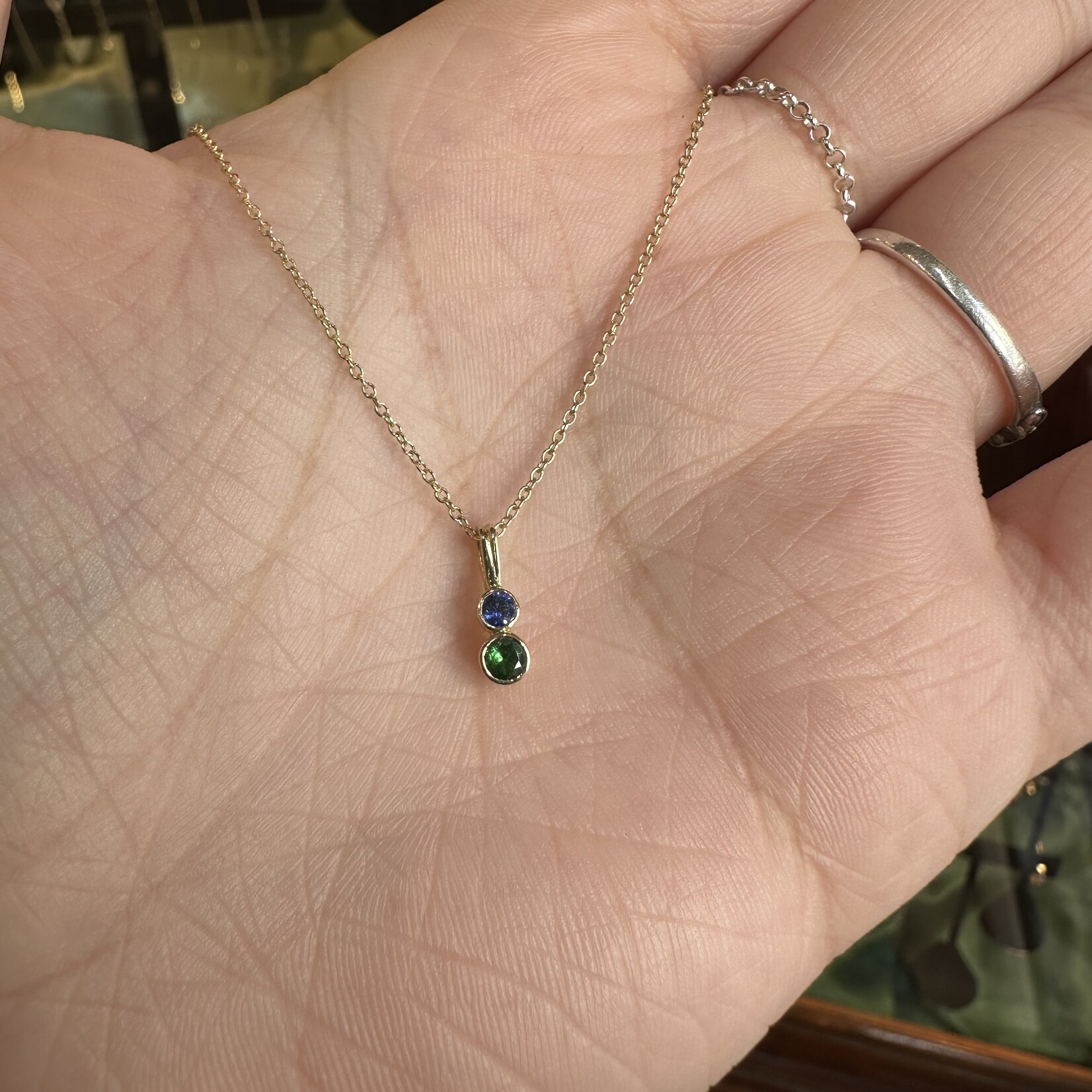 Blue Sapphire & Tsavorite Necklace · 18K Gold