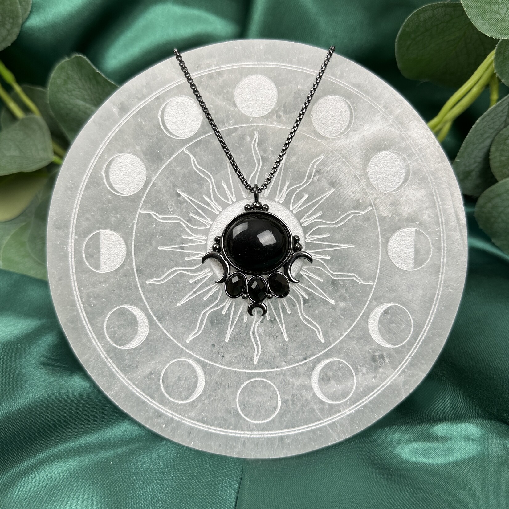 *The Priestess Necklace with Obsidian · Hematite Plating