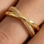 Cz Pave Two Row X Ring · Gold