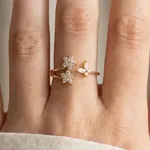 Double Cz Flower and Butterfly Open Band Ring · Gold