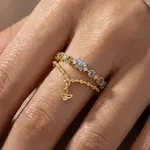 Cz & Butterfly Double Row Ring · Gold