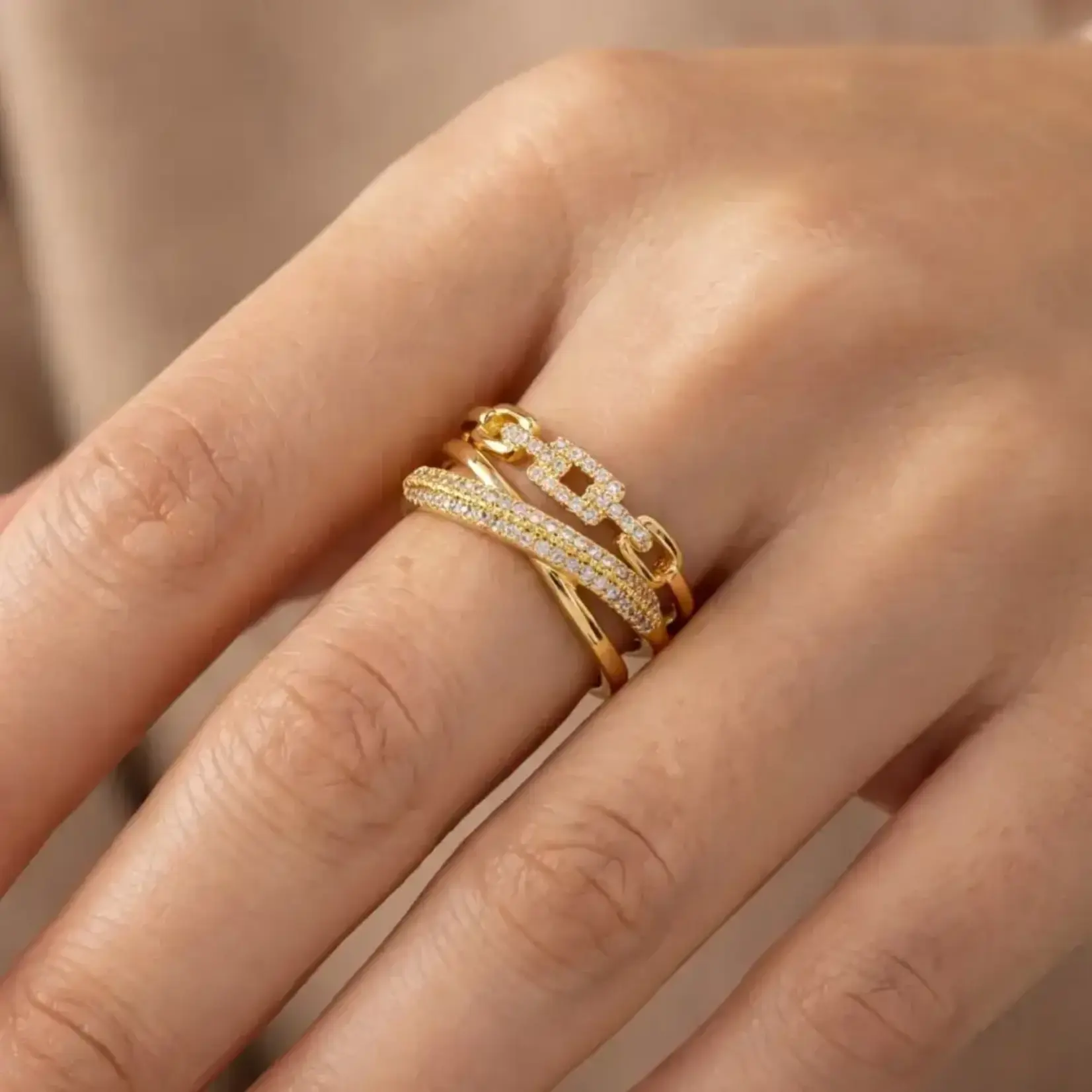 Three Row Twist Cz Ring · Gold