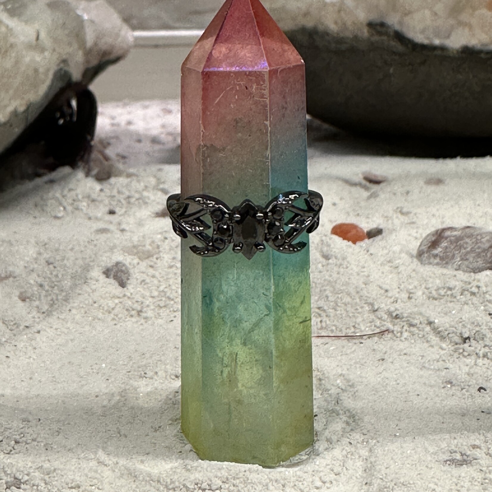 Vampire Moon Ring · Hematite Plating ·