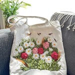 Quince Fables White Linen Bag with Flower Garden Ribbon Embroidery