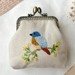 Quince Fables Bird Embroidered Navy Blue Coin Purse