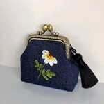 Quince Fables Daisy Embroidered Denim Coin Purse